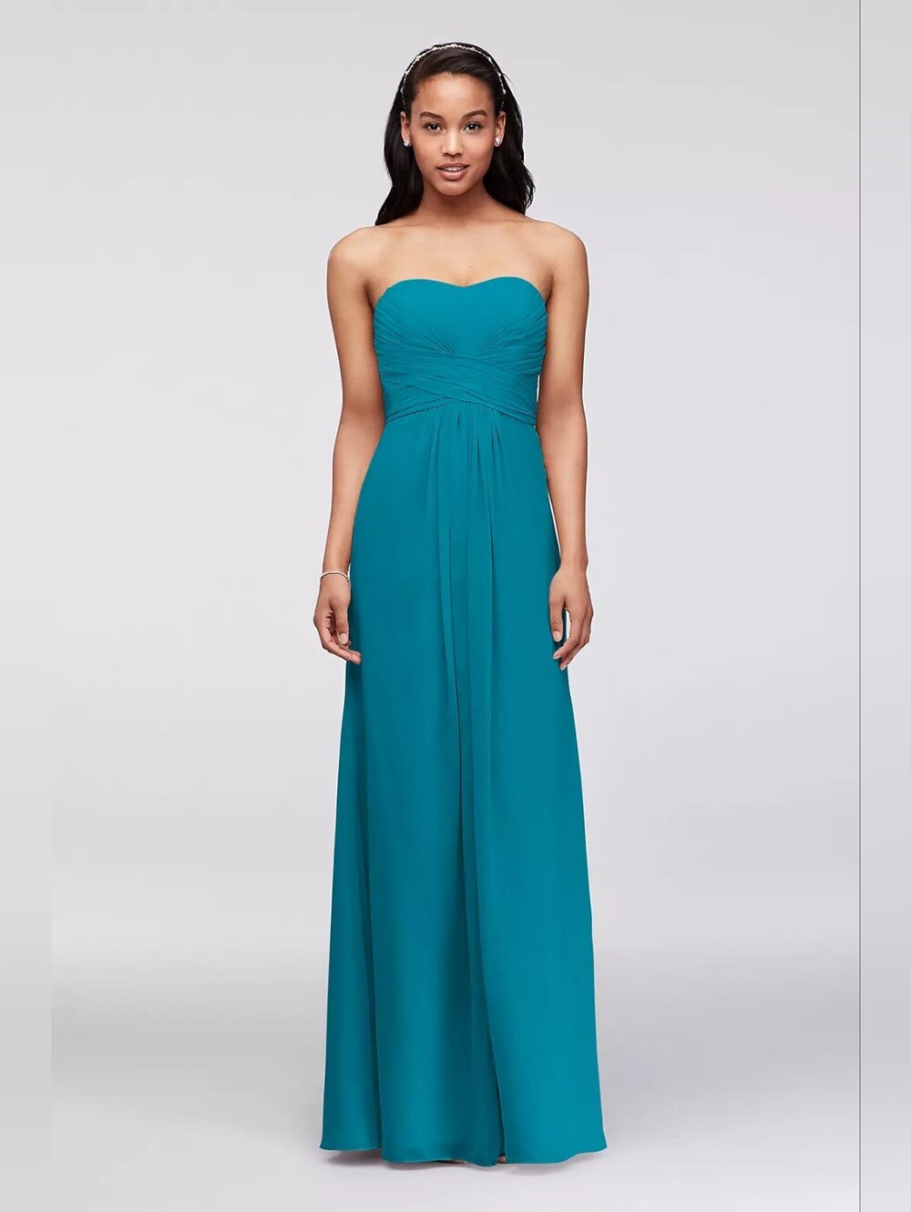 Davids Bridal Bridesmaid dress F15555 Oasis Long chiffon gown strapless 14 NWT